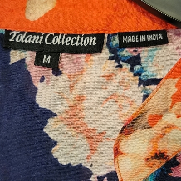 Tolani Collection NWOT wing sleeve coral, pink, blue, teal tropical flower top - Picture 6 of 8